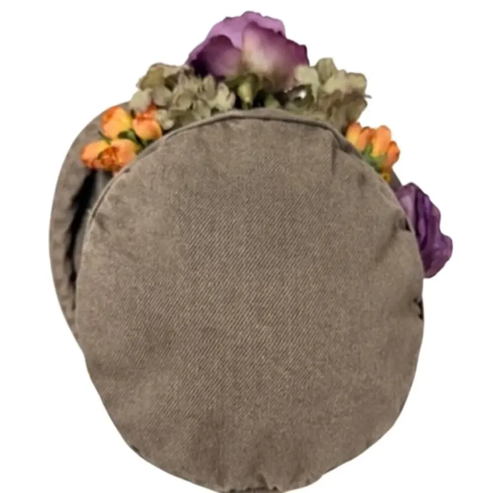 🌸 VTG 80s–90s Corduroy Garden Party Hat Floral Trim